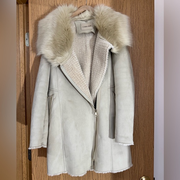 Calvin Klein Cream Coat Jacket with Faux Fur Collar NWOT - Picture 3 of 9